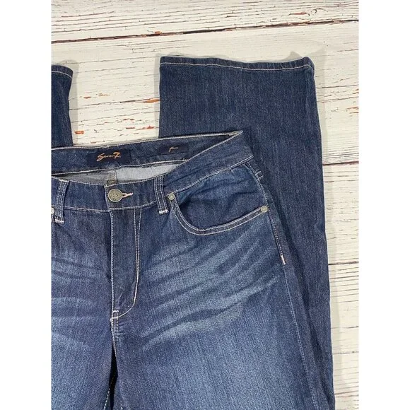 Seven7 Jeans Womens Size 10 Mid Rise Flare Dark Wash Blue Denim Hippie Festival - Picture 9 of 13
